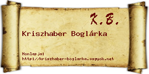 Kriszhaber Boglárka névjegykártya